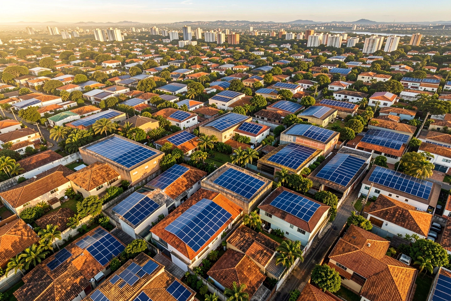Vista aérea de São Paulo com energia solar instalada nos telhados